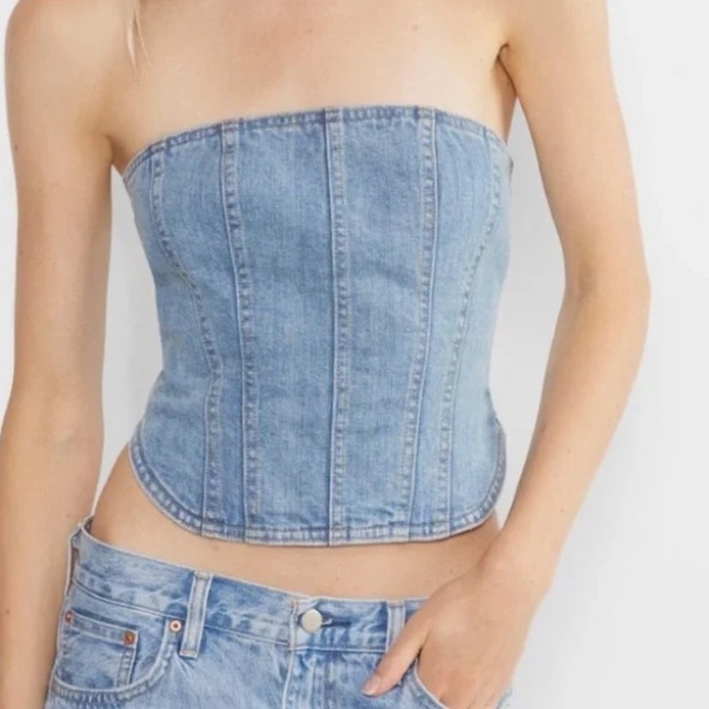 Aritzia Denim Forum - Women’s Zip Up Denim Strapless Tube Top